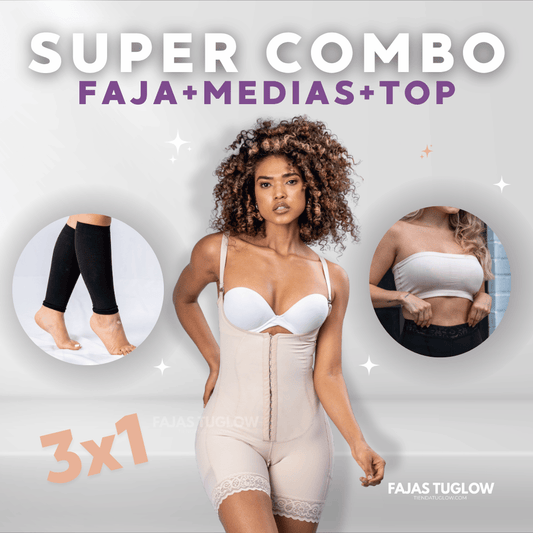 Super Combo TuGlow: Faja + Medias de compresión + Top Acanalado 3x1